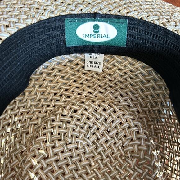 Imperial “Vail” Straw Hat in White and Tan with Blue Chambray Band and Bow, OSFM - Picture 10 of 10